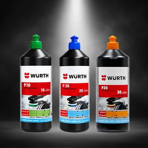 The Würth Automotive Polishing System is a three-stage polishing solution designed for professional paint correction and finishing applications. The system includes Polish High Cut P10, Anti-Hologram Polish P20, and High-Gloss Polish P30, allowing users to address different levels of paint defects from sanding marks and scratches to holograms, swirls and micro-scratches.